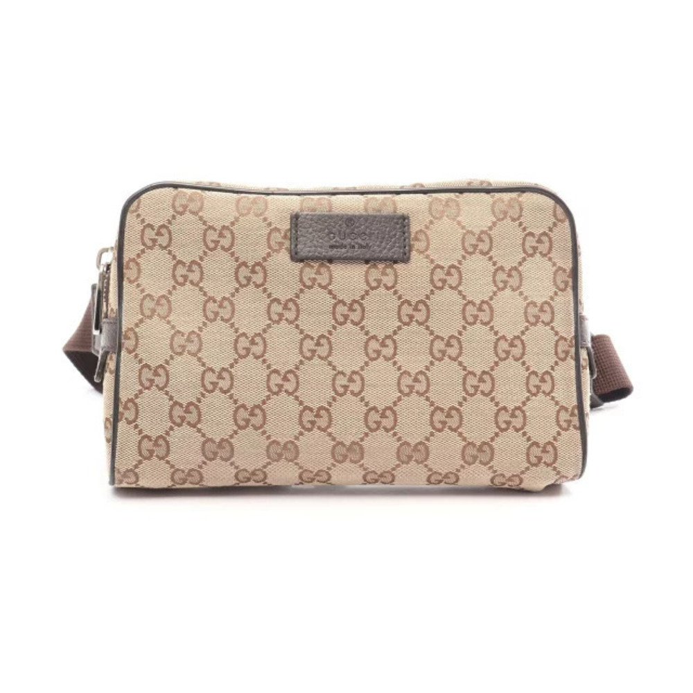 Gucci GG Canvas Waist Belt Bag Body Leather Beige Cream Brown